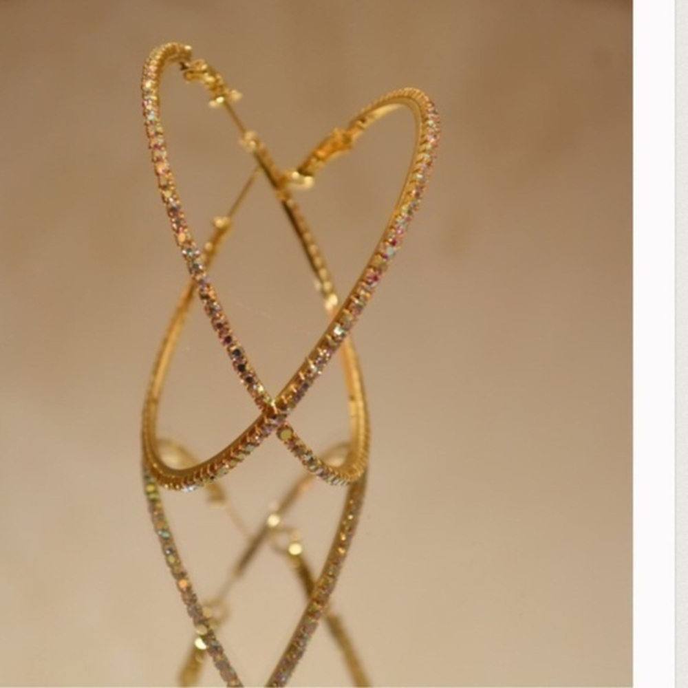 Gold Plated Rhinestone Hoops Earring